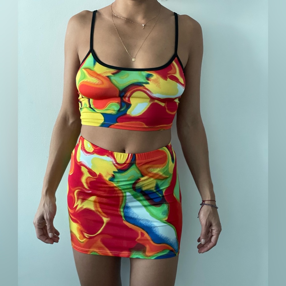 Dolls kill rainbow tie dye two piece set top and skirt